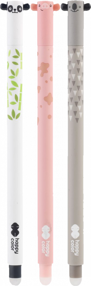 3x Długopis wymazywalny Happy Color "Uszaki", 0.5mm, obudowa kolorowa, tusz niebieski