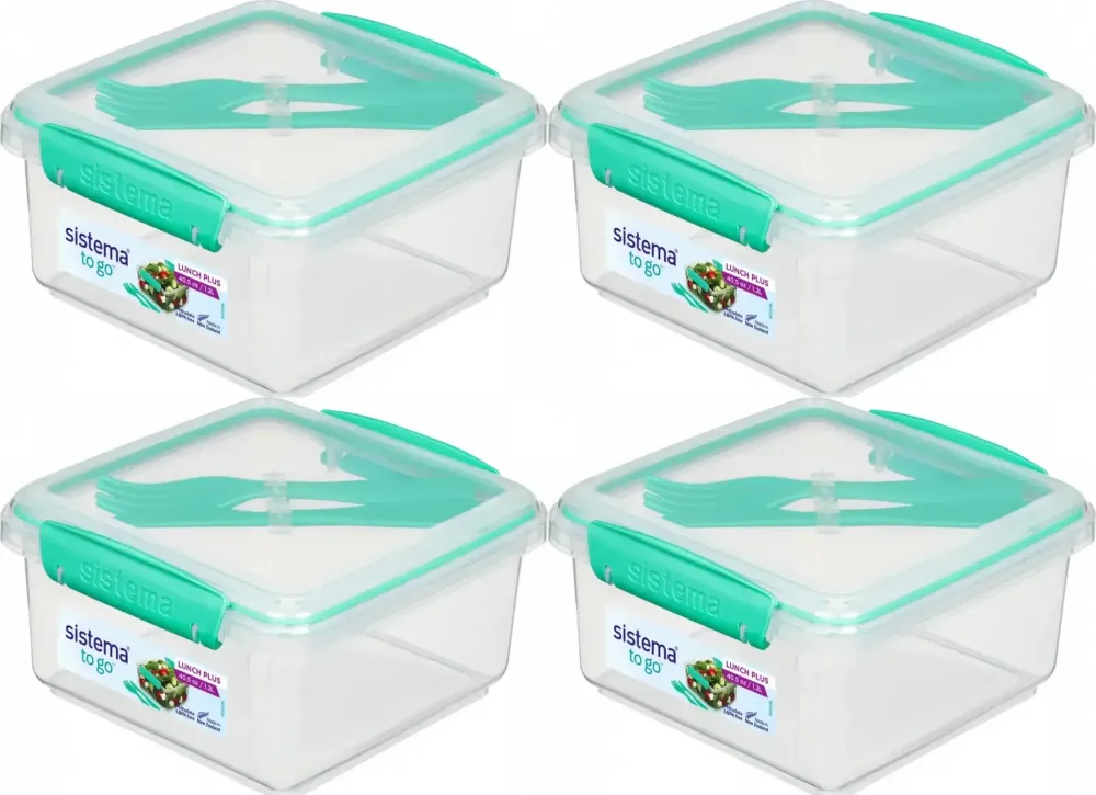 4x Lunchbox Sistema Lunch Plus To Go, z widelcem i nożem, 1.2l, mix kolorów