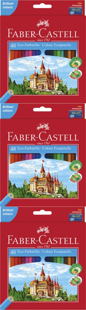 3x Kredki ołówkowe Faber Castell Zamek+ temperówka, sześciokątne, 48 sztuk, mix kolorów