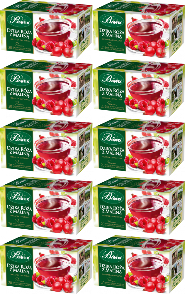 10x Herbata owocowa w kopertach BiFix Premium, dzika róża z maliną, 20 sztuk x 2g