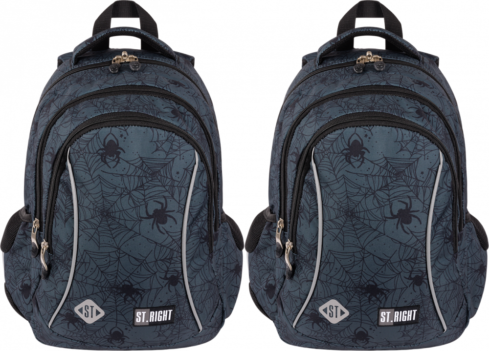 2x Plecak szkolny St.Right BP26 Spider Web, trzykomorowy, 20l, 39x27x17cm, czarny