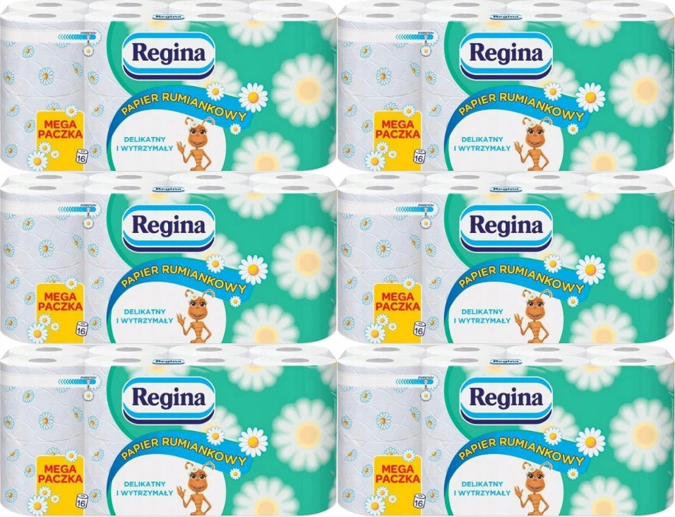 6x Papier toaletowy Regina Rumiankowy, 3-warstwowy, 16 rolek, biały