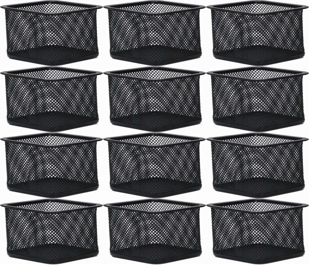 12x Pojemnik na spinacze Q-Connect Office Set, druciany, kwadrat, 80x80x30mm, czarny