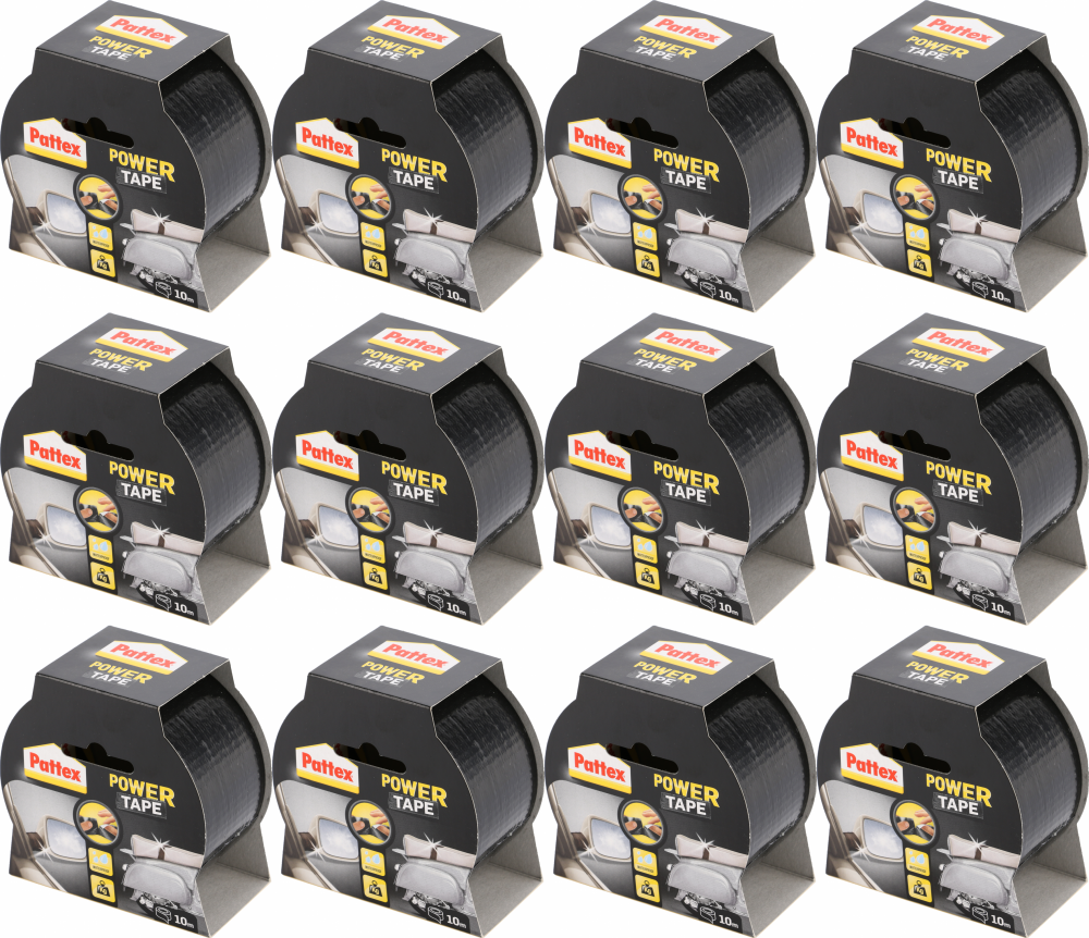 12x Taśma naprawcza Pattex Power Tape, supermocna, 48mm x 10m, czarny