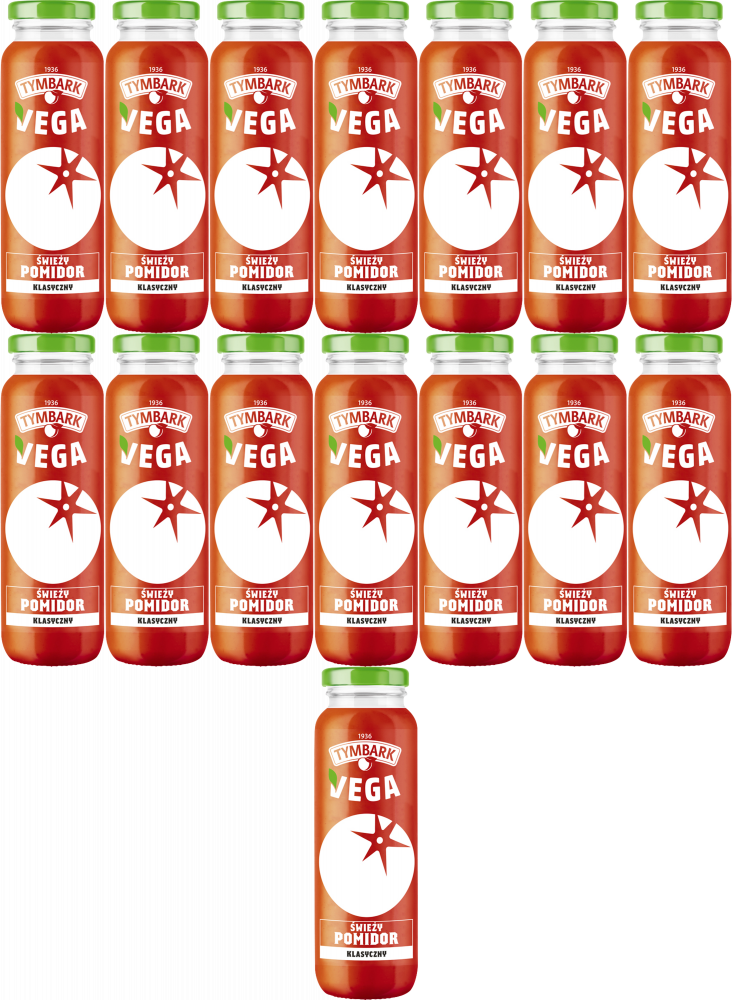 15x Sok pomidorowy Tymbark Vega, butelka szklana, 0.25l