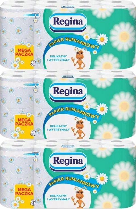 3x Papier toaletowy Regina Rumiankowy, 3-warstwowy, 16 rolek, biały