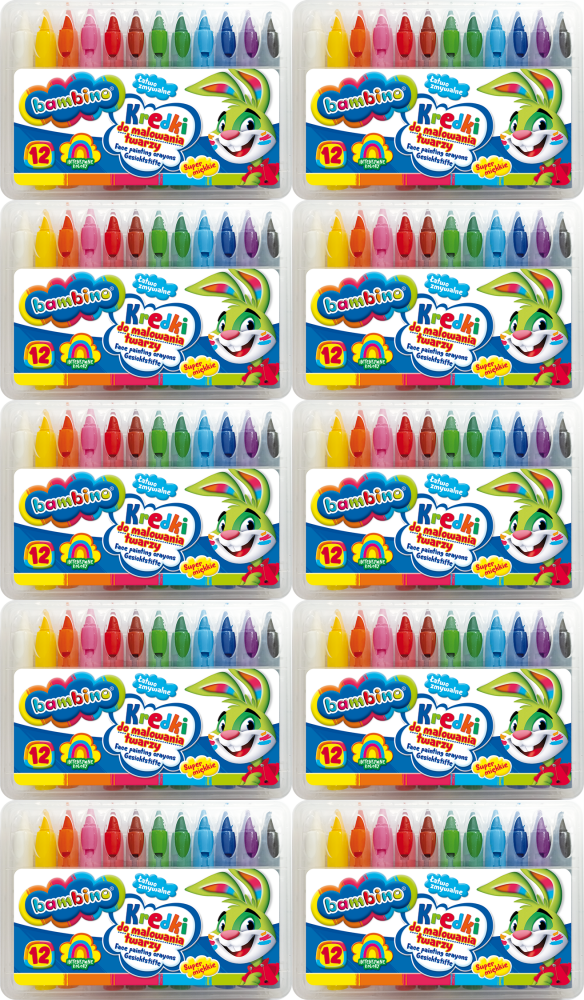 10x Kredki do malowania twarzy Bambino Zwierzaki Uczniaki, 12 sztuk, mix kolorów