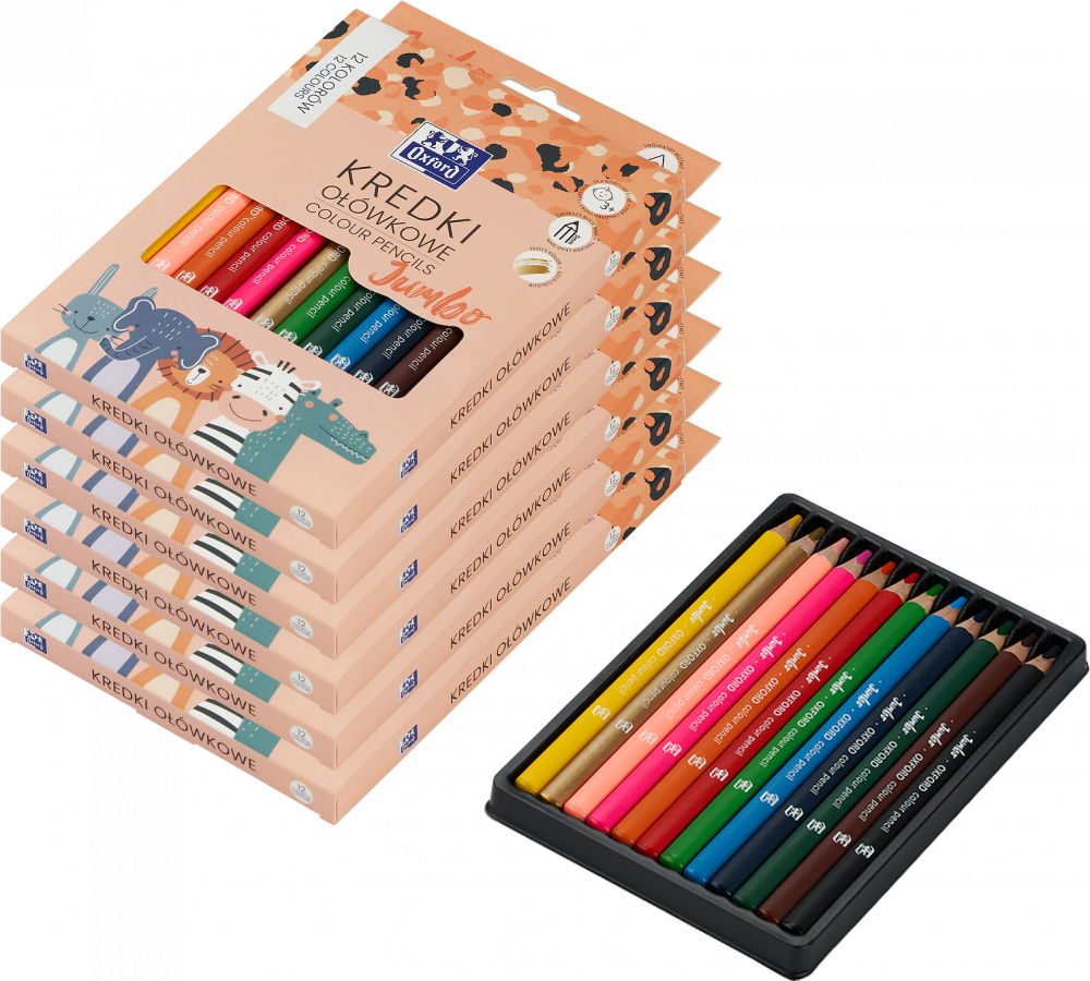 6x Kredki ołówkowe Oxford Kids Jumbo, 12 sztuk, mix kolorów