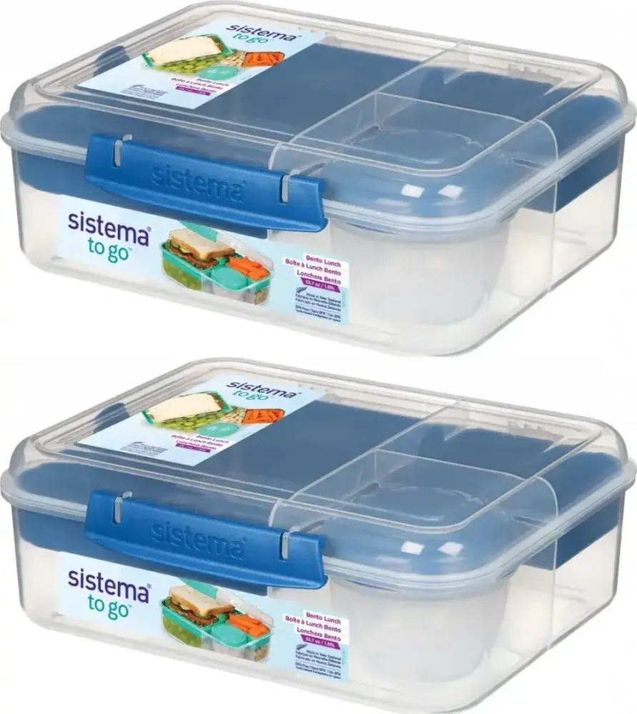 2x Lunchbox Sistema Bento Lunch To Go, 1.65l, z pojemnikiem na jogurt 150ml, mix kolorów