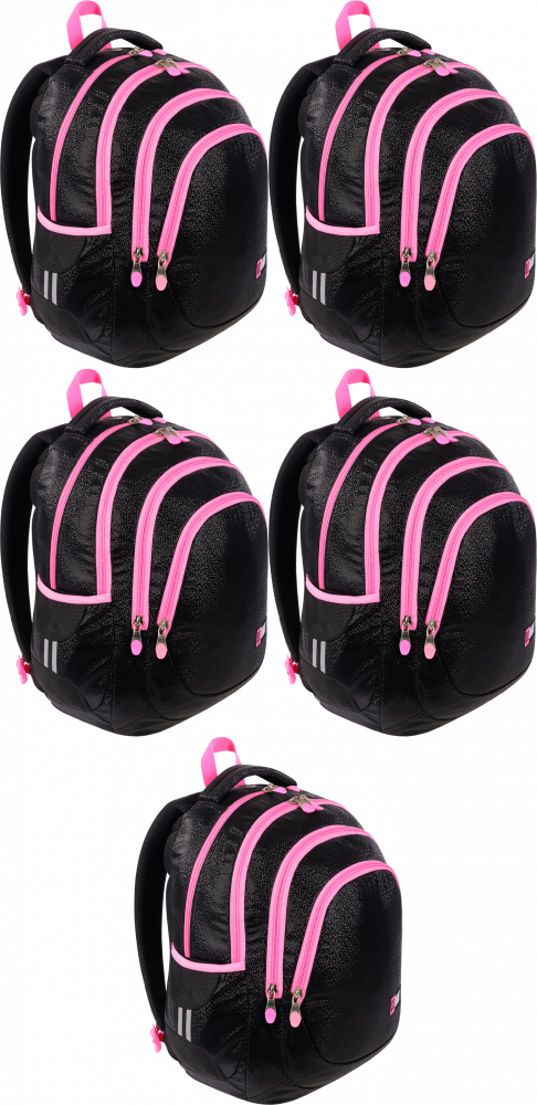 5x Plecak szkolny St.Right BP6 Black Glitter, czterokomorowy, 23l, 42x31x22cm, czarno-różowy