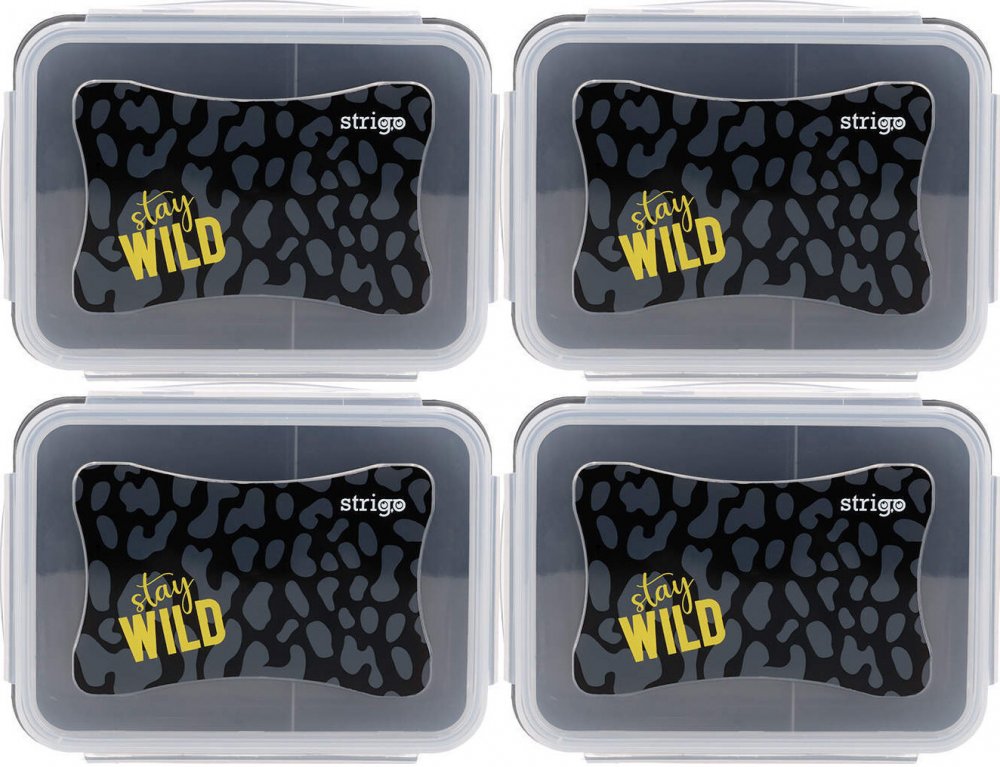 4x Lunchbox Strigo Stay Wild, 16.5x12x6.5cm, transparentny/czarny
