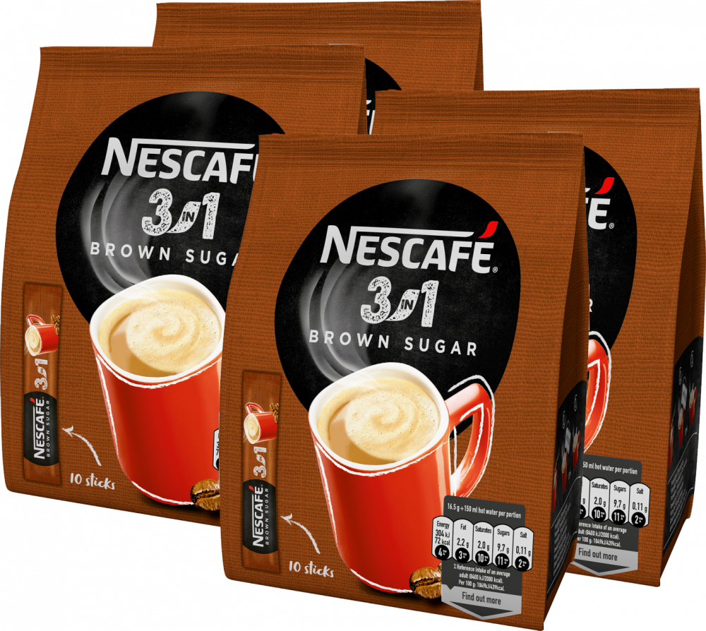 4x Kawa rozpuszczalna w saszetkach Nescafé 3w1 Brown Sugar, z brązowym cukrem, 10 sztuk x 16.5g