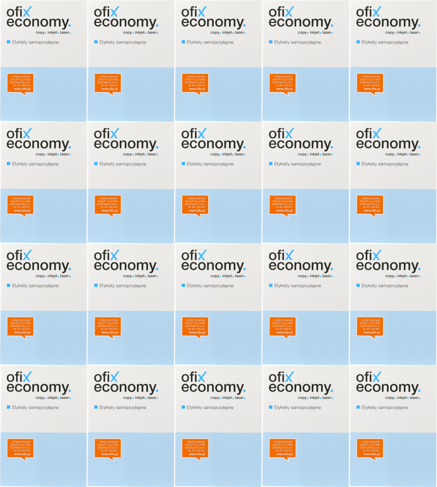 20x Etykiety samoprzylepne Ofix Economy, 52.5x21.2mm, 100 arkuszy, biały