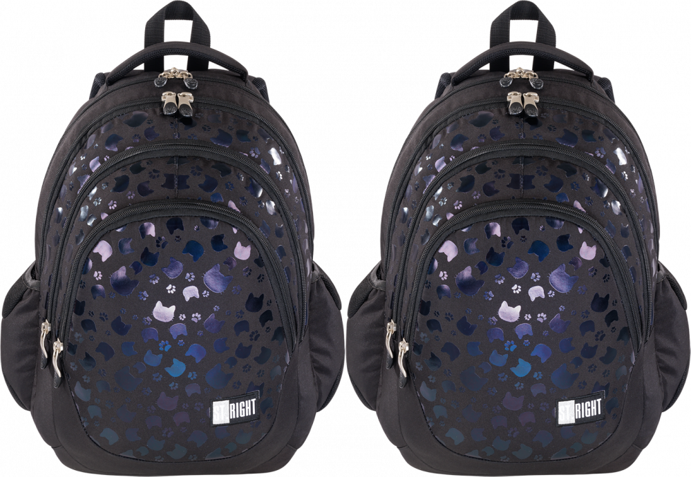 2x Plecak szkolny St.Right BP6 Black Cats, czterokomorowy, 23l, 42x31x22cm, czarny