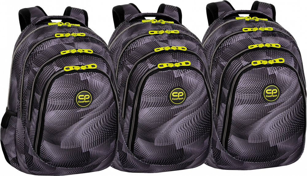 3x Plecak szkolny CoolPack Drafter 3 Hurricane, trzykomorowy, 27l, 44.5x32x19cm, szaro-czarny