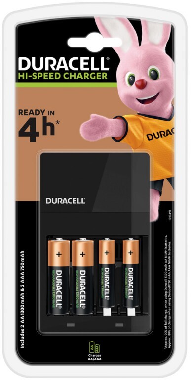 Ładowarka Duracell Hi-Speed Charger CEF14 + 2 AA R6 + 2 AAA, 4 kanały, czarny
