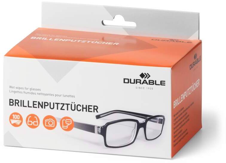 Ściereczki nasączane do okularów Durable, 100 sztuk