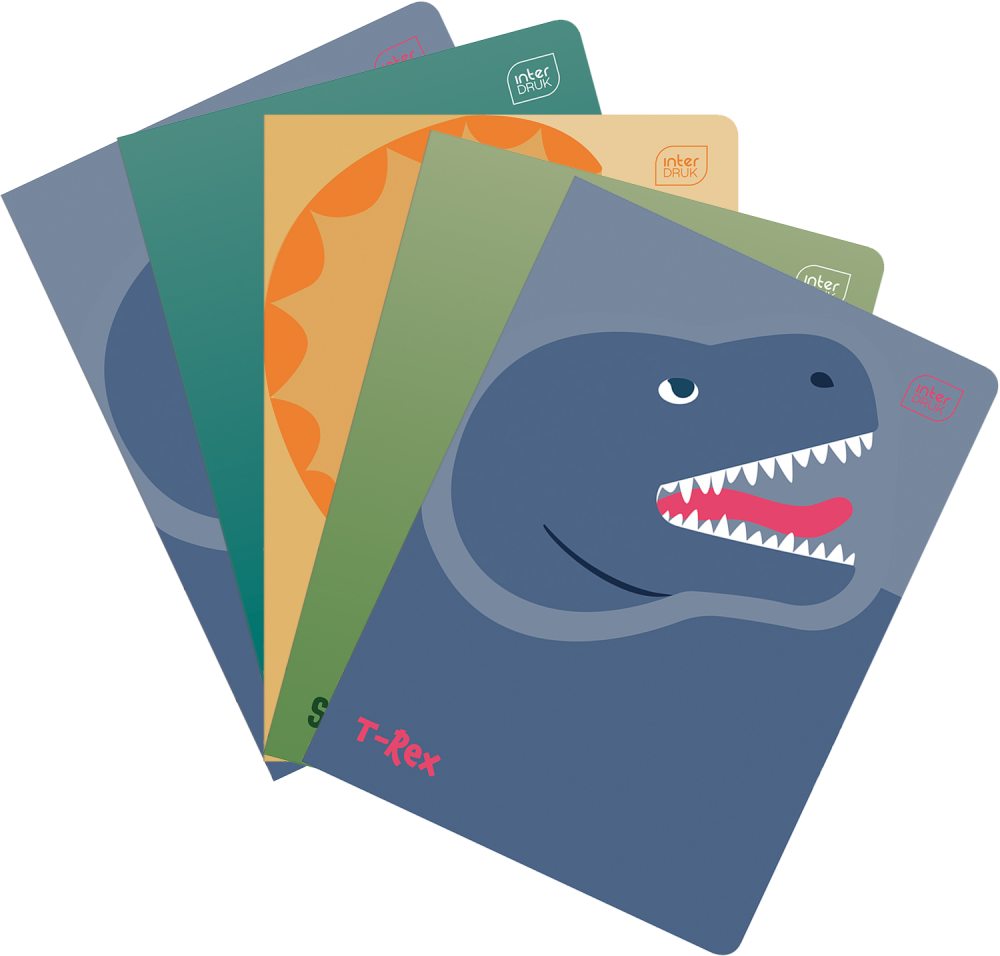 5x Zeszyt w wąskie linie Interdruk UV Dinozaurus, A5, 16 kartek, mix wzorów