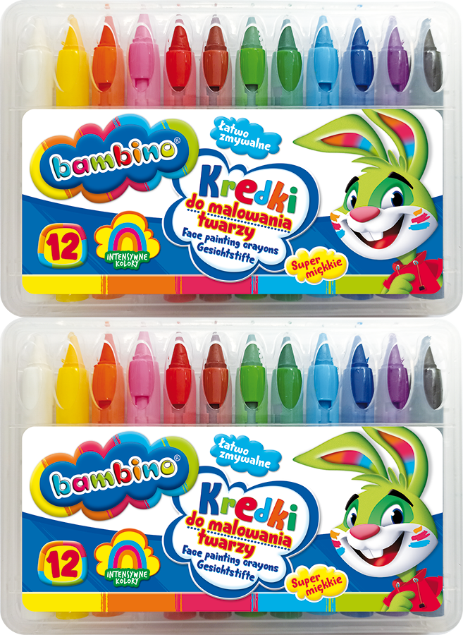 2x Kredki do malowania twarzy Bambino Zwierzaki Uczniaki, 12 sztuk, mix kolorów