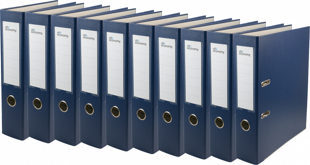 10x Segregator A4 Ofix Economy, 75mm, do 500 kartek, granatowy