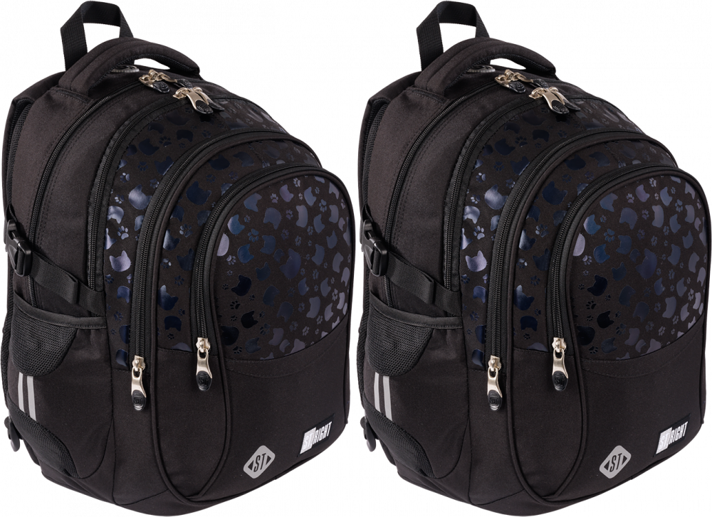 2x Plecak szkolny St.Right BP1 Black Cats, czterokomorowy, 23l, 43x32x21cm, czarny