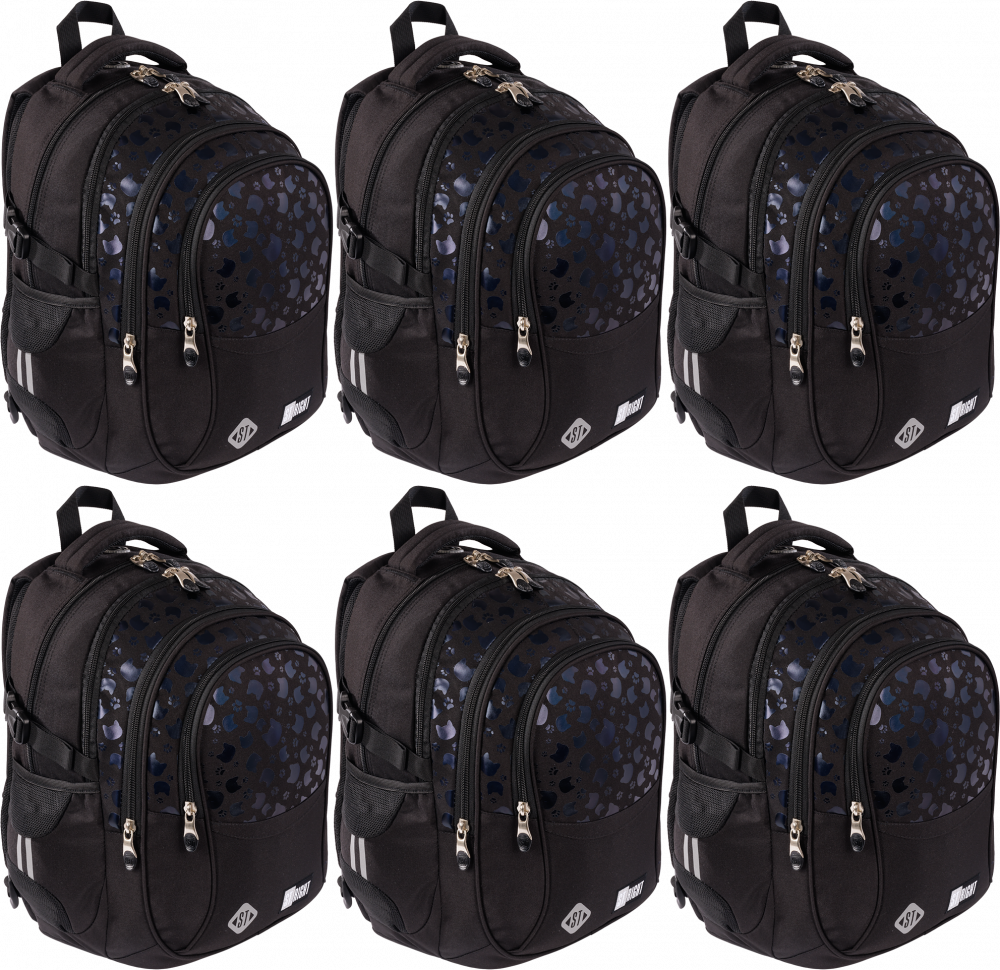 6x Plecak szkolny St.Right BP1 Black Cats, czterokomorowy, 23l, 43x32x21cm, czarny