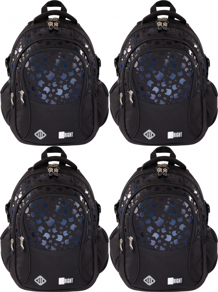 4x Plecak szkolny St.Right BP1 Black Cats, czterokomorowy, 23l, 43x32x21cm, czarny