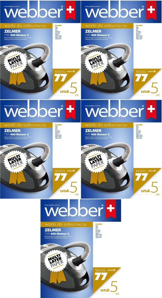 5x Worki do odkurzacza Webber Zelmer Meteor 2 , 5 sztuk, brązowy