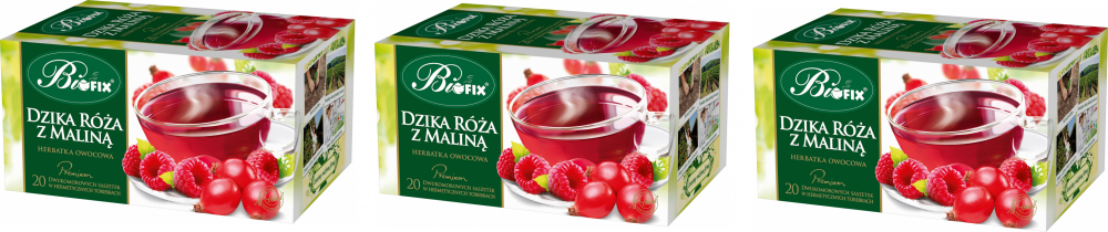 3x herbata owocowa w kopertach BiFix Premium, dzika róża z maliną, 20 sztuk x 2g