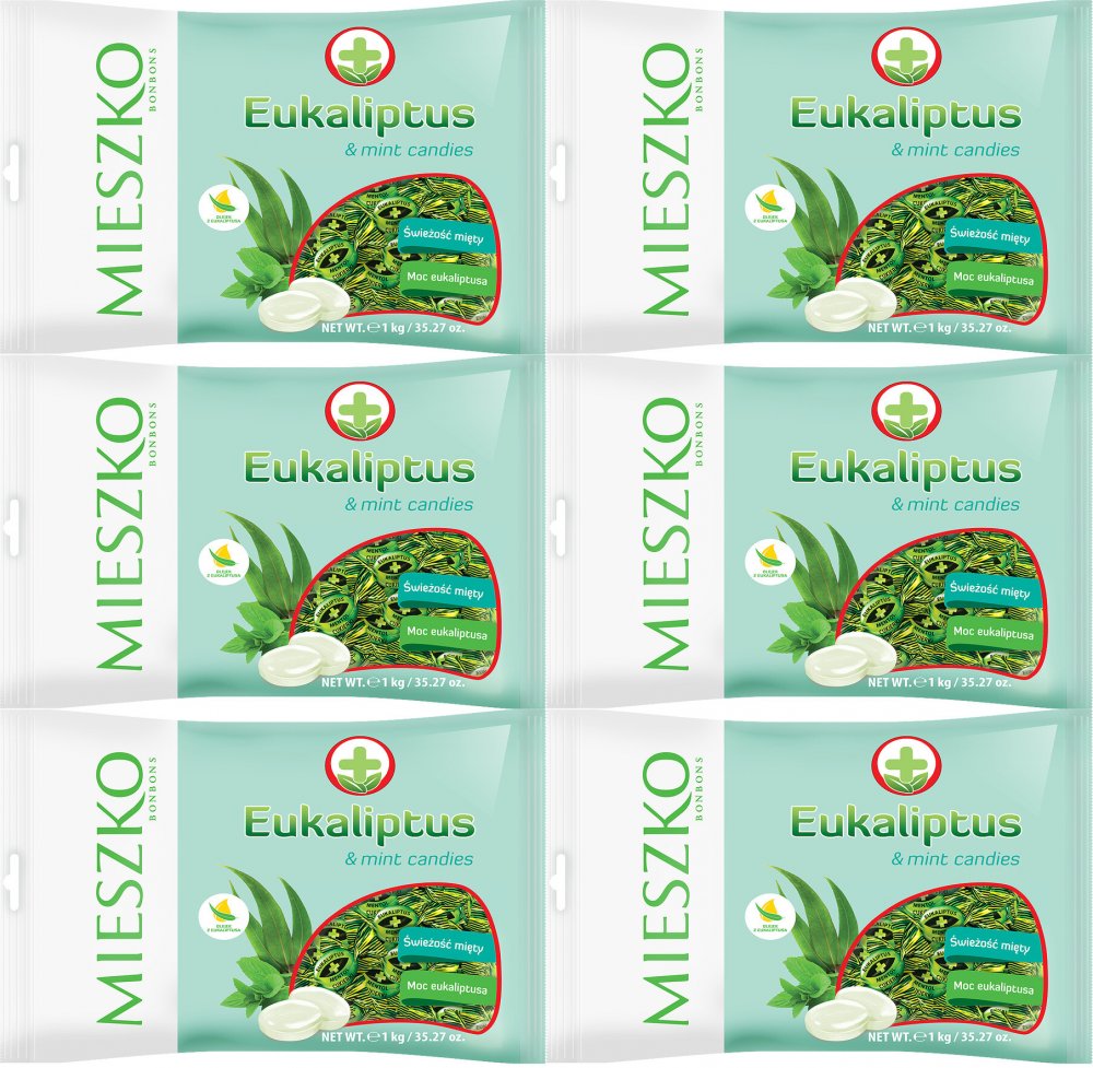 6x Cukierki Mieszko Eukaliptus, eukaliptusowo-miętowy, 1kg