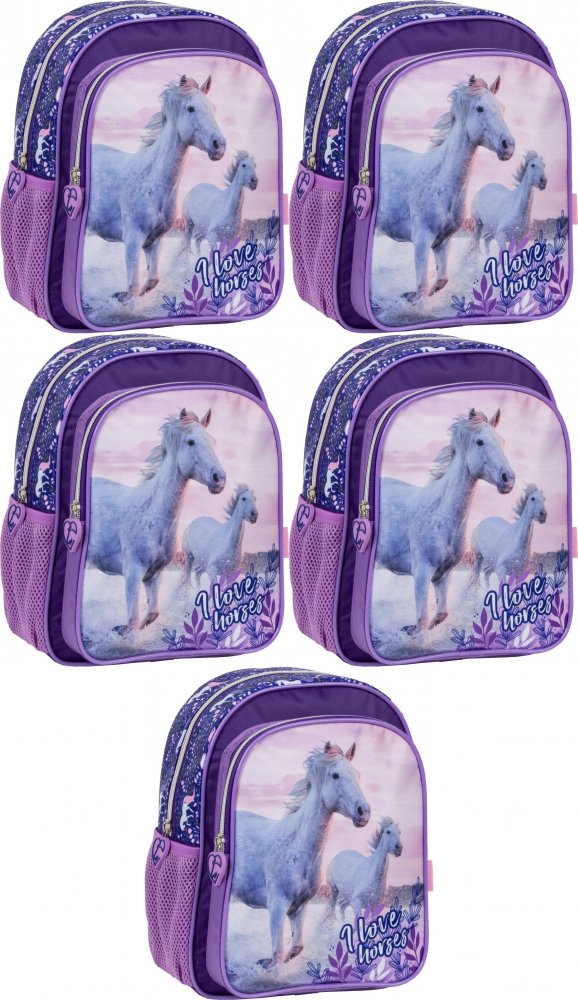 5x Plecak dla przedszkolaka Derform 11 Konie 25, 9l, 29x23x14cm, fioletowy
