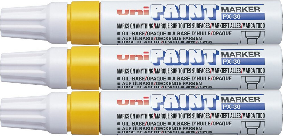 3x Marker olejowy Uni, PX-30, ścięta, 8.5mm, żółty