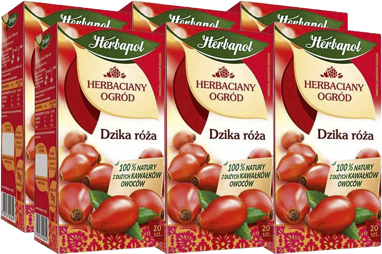 6x Herbata owocowa w torebkach Herbapol Herbaciany Ogród, dzika róża, 20 sztuk x 3.5g