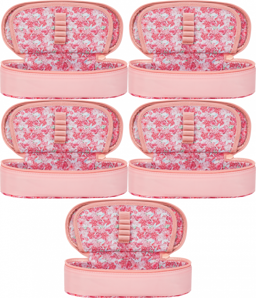 5x Piórnik z klapką Oxford Flowers, bez wyposażenia, 23.5x8.5x5cm, poliester, pomarańczowy pastelowy