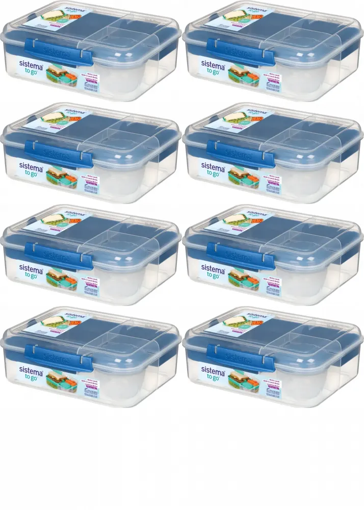 8x Lunchbox Sistema Bento Lunch To Go, 1.65l, z pojemnikiem na jogurt 150ml, mix kolorów