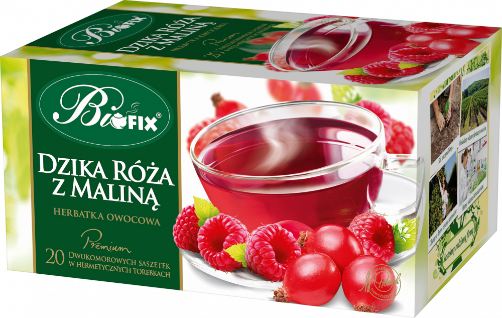 Herbata owocowa w kopertach BiFix Premium, dzika róża z maliną, 20 sztuk x 2g