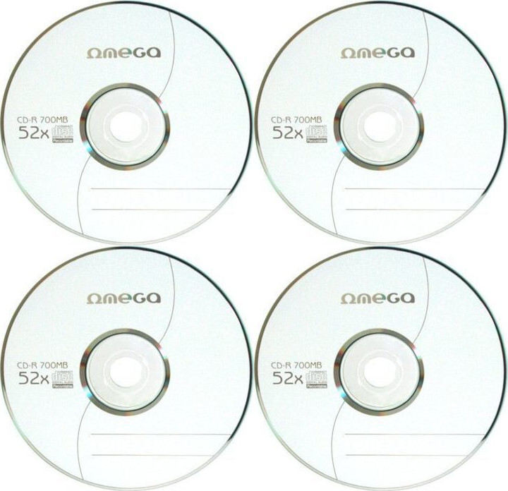 4x Płyta CD-R Omega, do nadruku, do jednokrotnego zapisu, 700 MB, folia, 100 sztuk