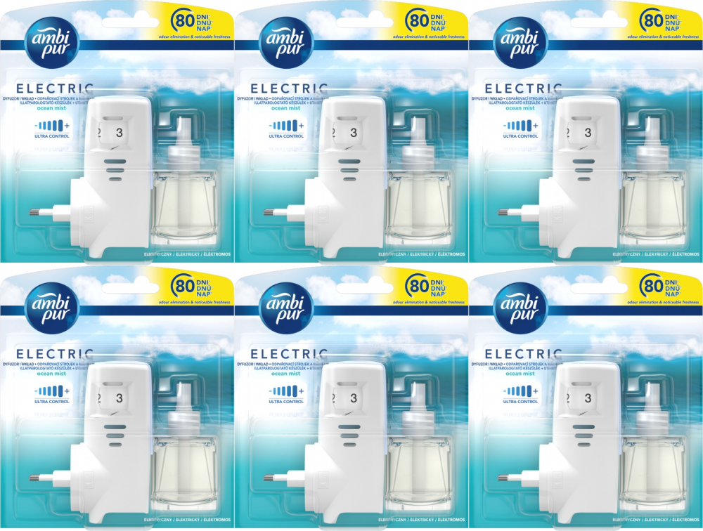 6x Elektryczny odświeżacz powietrza Ambipur Spring Awakening, starter+wkład, 20ml