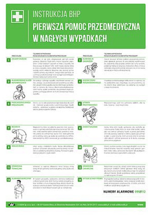 Tabliczka informacyjna Instrukcja bhp - Pierwsza pomoc przedmedyczna w nagłych wypadkach, A3