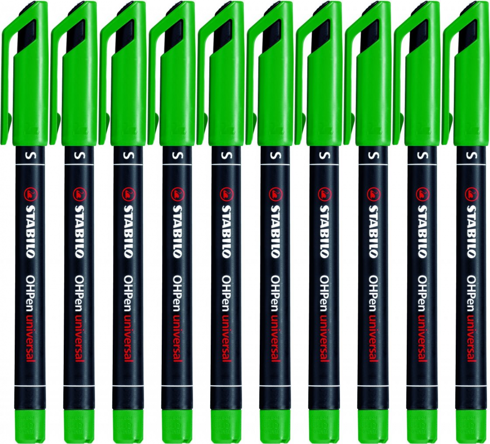 10x Foliopis Stabilo, OHPen, okrągła, 0.4mm (S), zielony