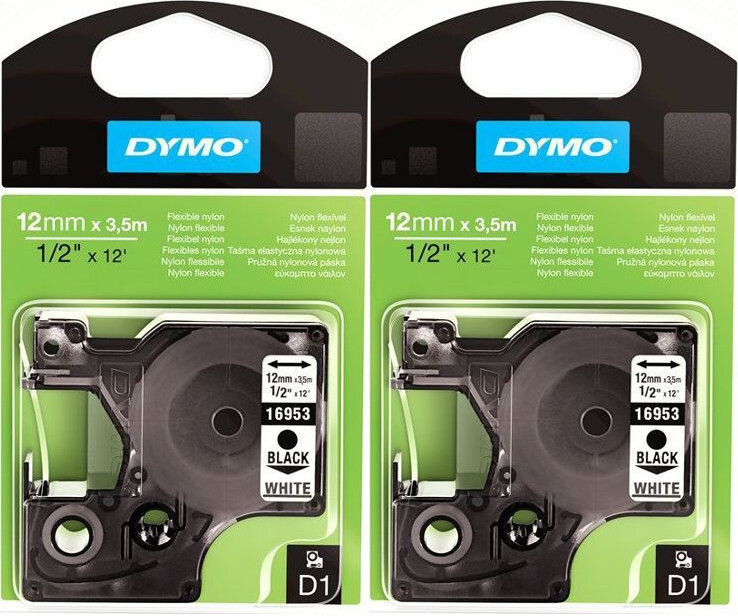 2x Taśma do nadruku DYMO D1, nylonowa, 12mm x3.5m, biały