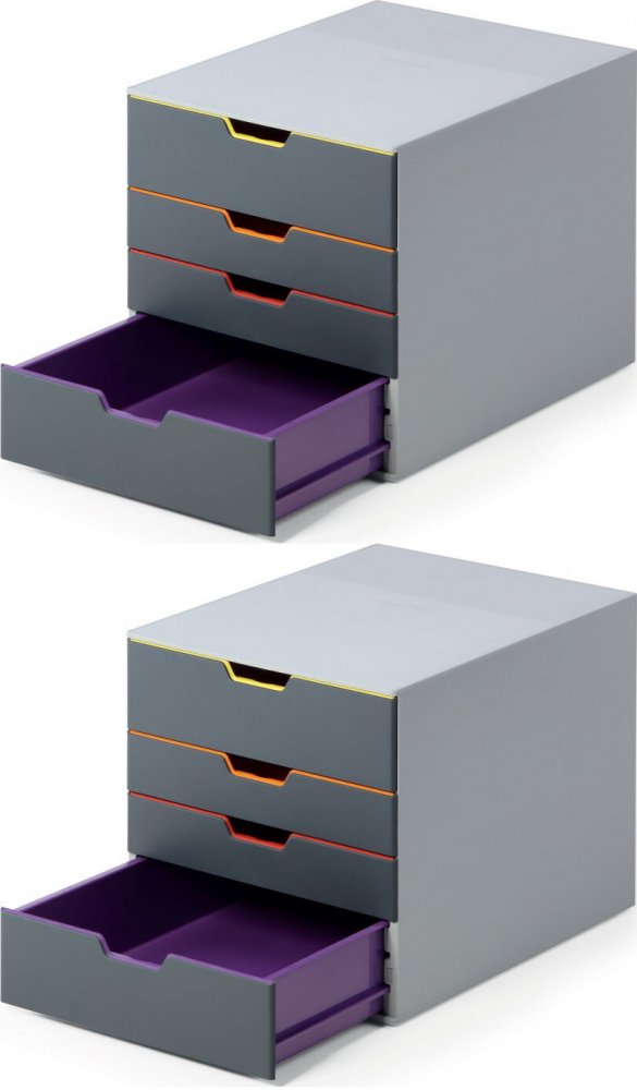 2x Pojemnik na dokumenty Durable Varicolor 4, z 4 kolorowymi szufladami, szary