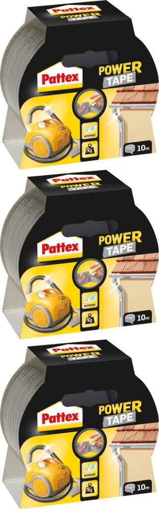 3x Taśma naprawcza Pattex Power Tape, supermocna, 48mm x 10m, srebrny