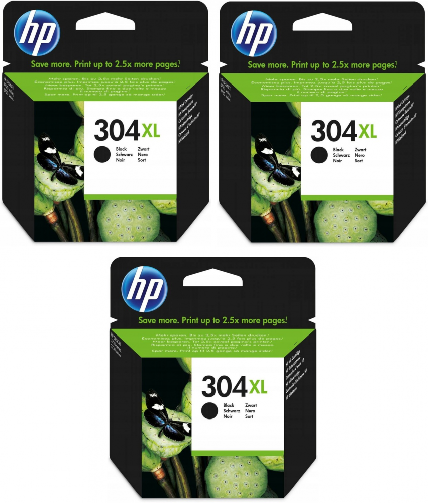 3x Tusz HP 304XL (N9K08AE), 300 stron, 5.5ml, black (czarny)