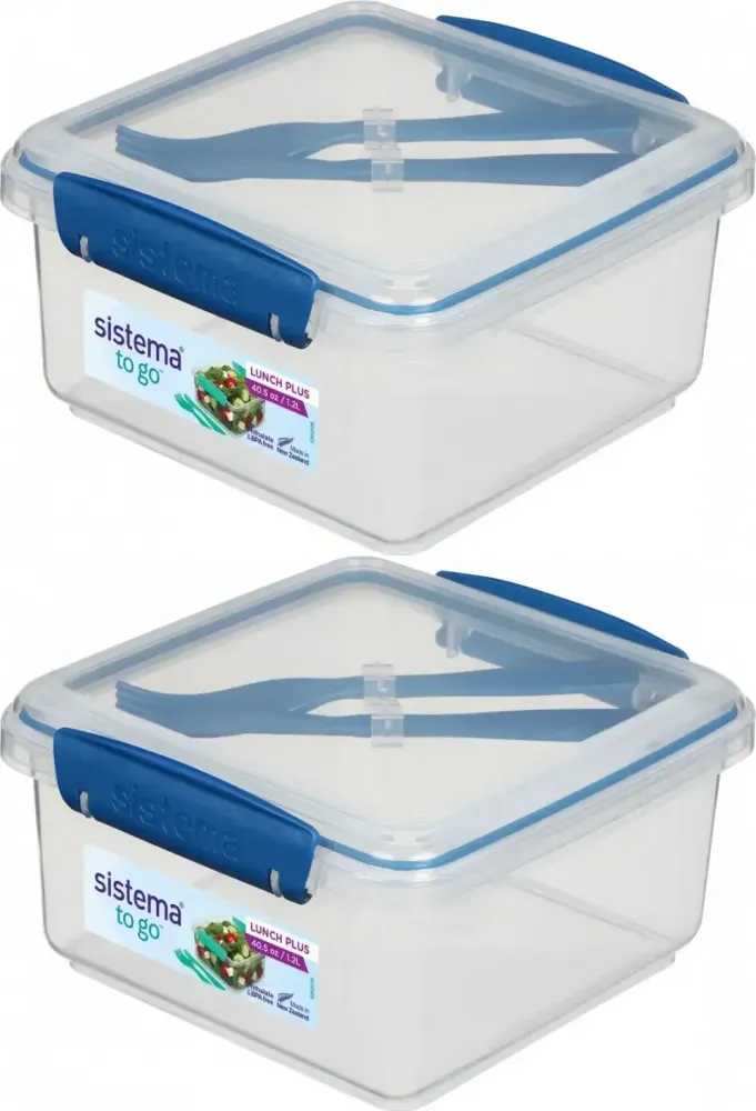 2x Lunchbox Sistema Lunch Plus To Go, z widelcem i nożem, 1.2l, mix kolorów