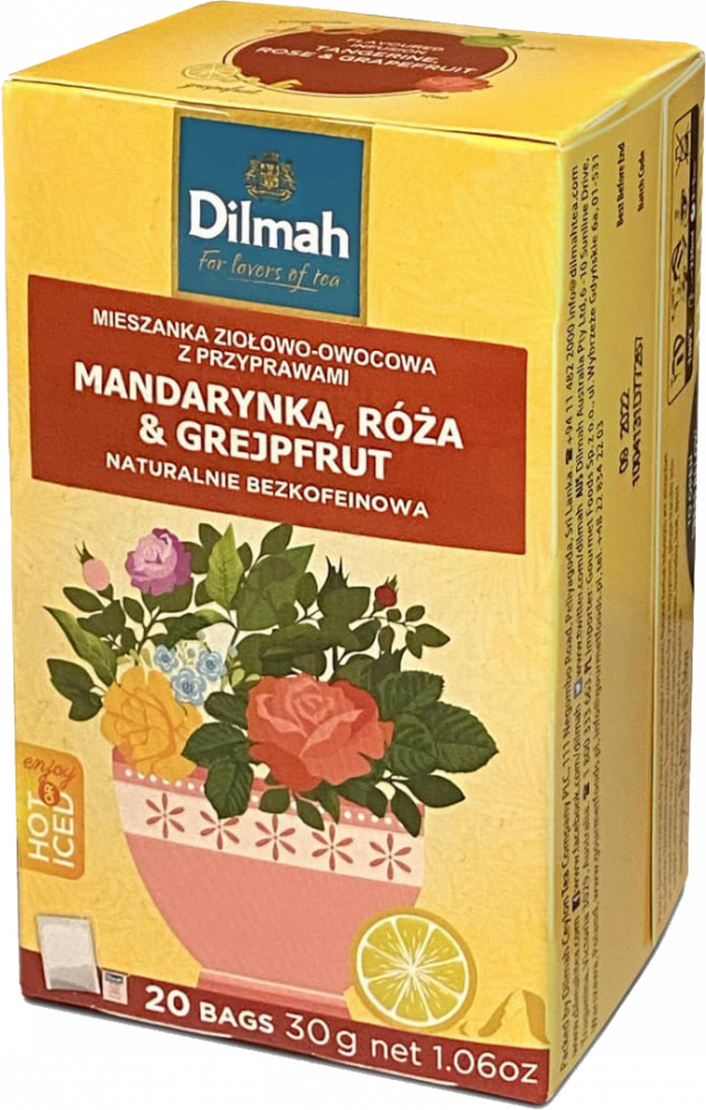 Herbata ziołowo-owocowa w torebkach Dilmah, mandarynka/róża/grejpfrut, 20 sztuk x 1.5g
