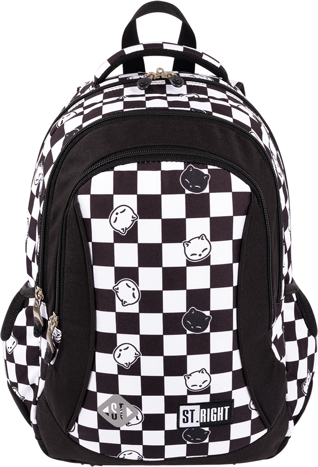 Plecak szkolny St.Right BP26 Chess Cats, trzykomorowy, 20l, 39x27x17cm, czarno-biały