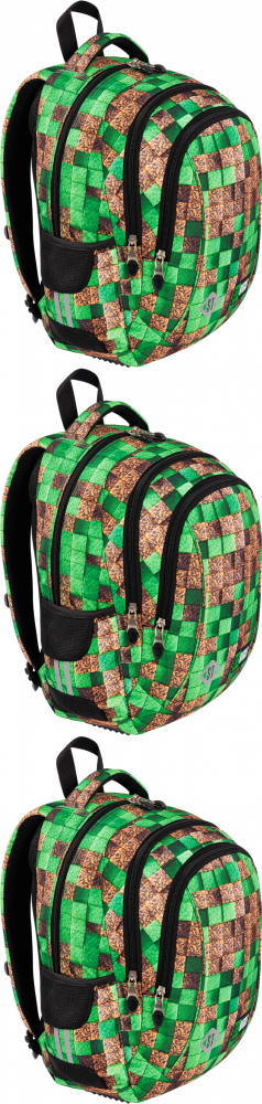 3x Plecak szkolny St.Right BP26 Pixel Cubes, trzykomorowy, 20l, 39x27x17cm, brązowo-zielony