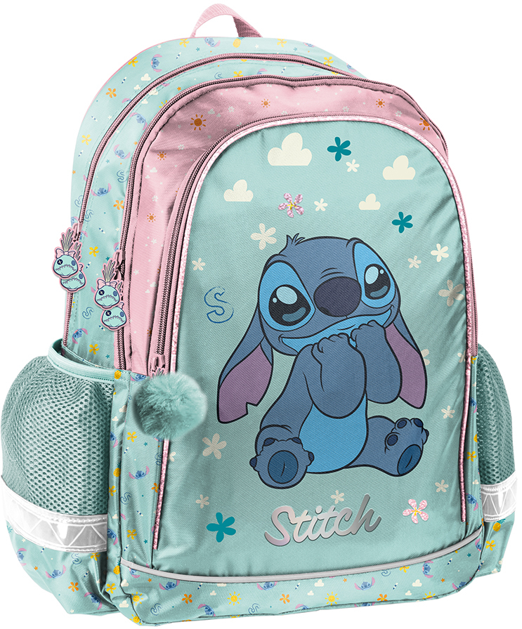 Plecak szkolny Paso Disney Stitch, dwukomorowy, 38x28x15cm, turkusowy