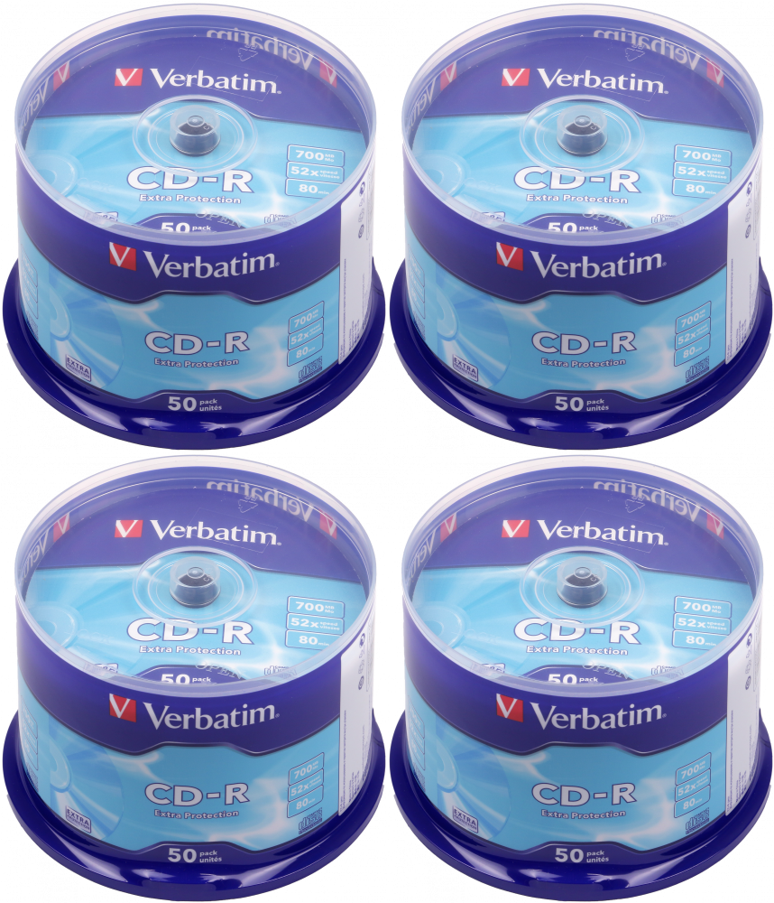 4x Płyta CD-R Verbatim, do jednokrotnego zapisu, 700 MB cake box, 50 sztuk